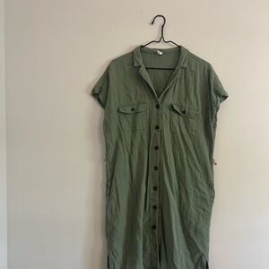 Olive Green Button-Up Shirt Dress